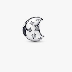 Pandora Silver Crescent Moon Charm with Star CZ Accents
